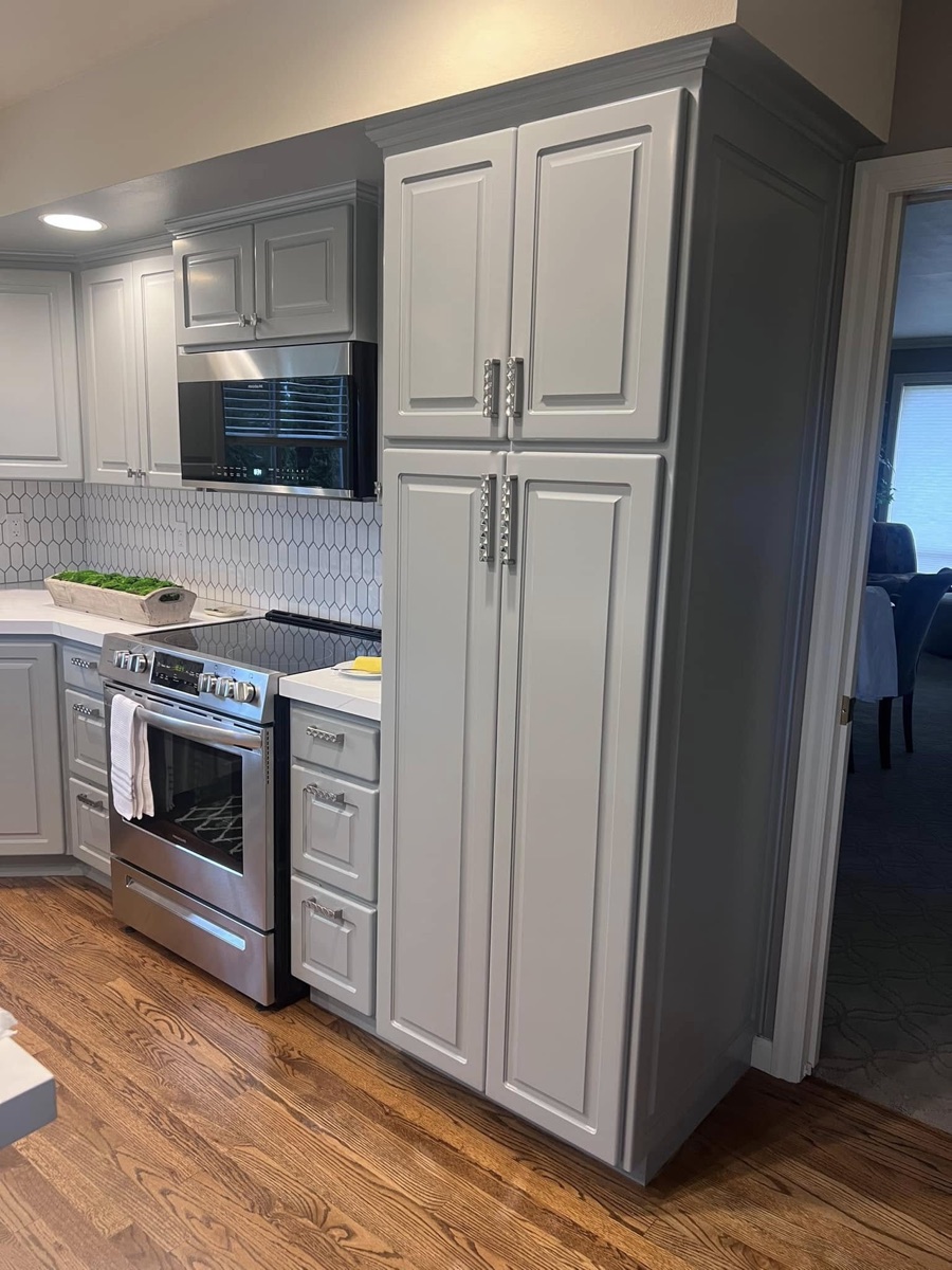 Professionally painted kitchen cabinets close-up