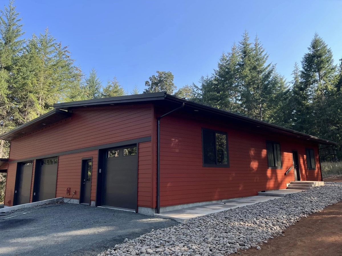 Red exterior building painting project